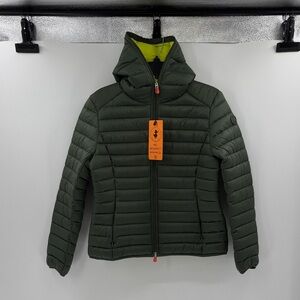 Save the Duck Women's Animal Free Puffer Jacket Mod Daisy - Green - 3 M/L - NWT